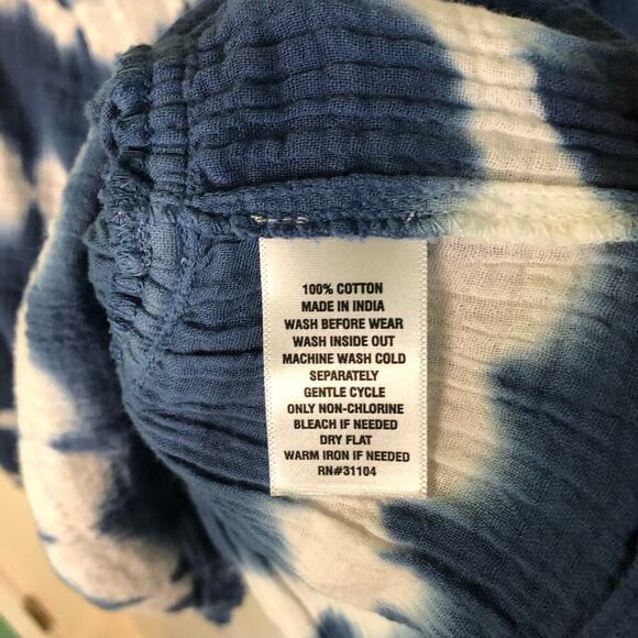 NWT True Craft Blue & White Tie Dye Raw Edge Women’s XL Long Sleeve Boho Shirt - Picture 6 of 10